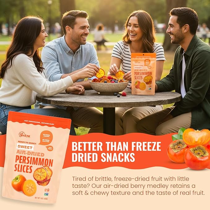 Whitney Jordan Naturals Air-Dried Persimmon Slices 16 Oz Pack of 2 - Dried Fruit Snack Made from Real Persimmons - No Sugar Added Gluten-Free Vegan Chewy Real Fruit for Clean Snacking
