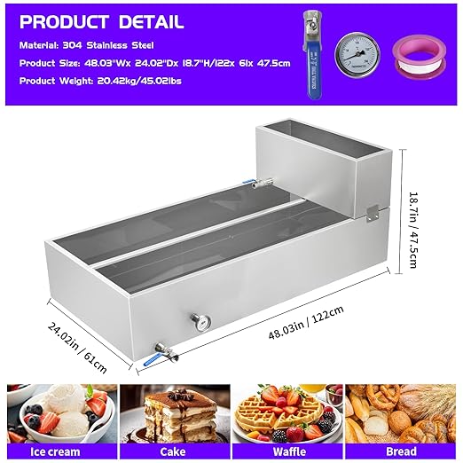 Maple Syrup Evaporator Pan 48 x 24 x 18.7 Inch Maple Syrup Pan 53.3 Gal 304 Stainless Steel Maple Syrup Evaporator Boiling Maple Syrup with Valve and Thermometer and Divided