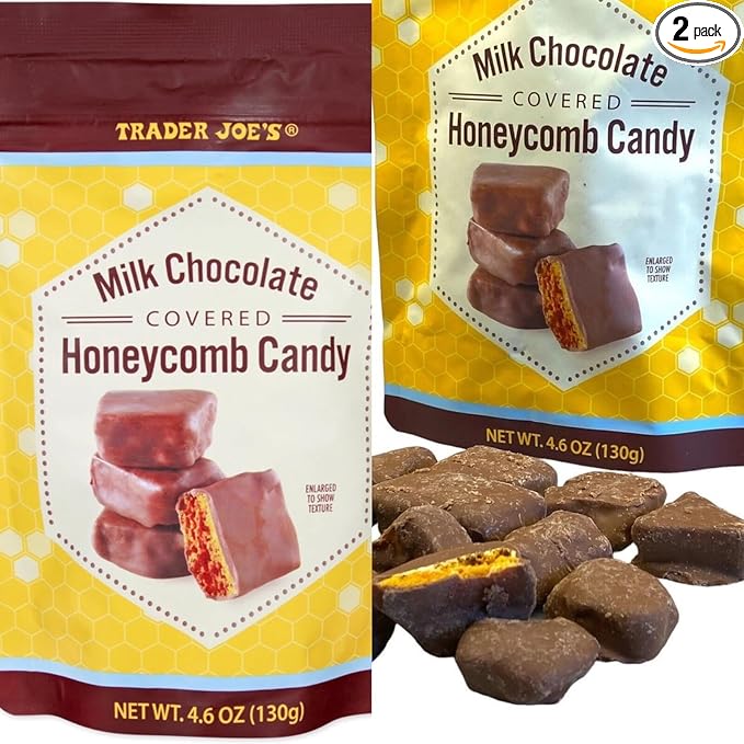 Trader Joe's Milk Chocolate Covered Honeycomb Candy – Full Size Treat Pack of 2