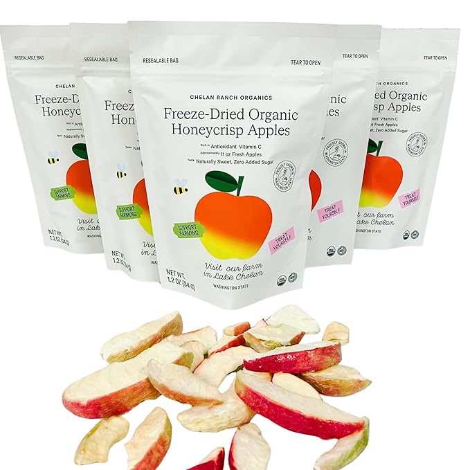 Chelan Ranch Organics Freeze-Dried Organic Honeycrisp Apples Non-GMO &amp Vegan 1.2 Ounce Bag (6-Pack)