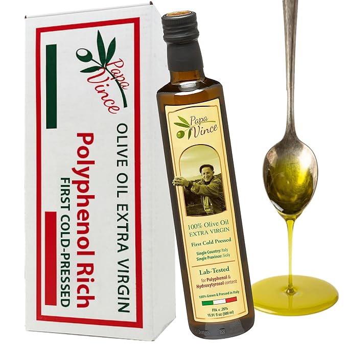 Papa Vince Olive Oil Extra Virgin - First Cold Press Family Harvest 2024/25 Polyphenol Rich Subtle Peppery Finish Unrefined High in Monounsaturated Fat No Pesticides No GMO Sicily Italy