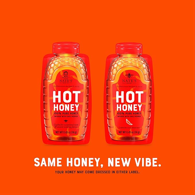 Nate's Bulk 400ct Hot Honey Minis - Single-Serve 100% Pure Honey Infused with Habanero Chili Pepper – 0.49oz Packets 400ct box