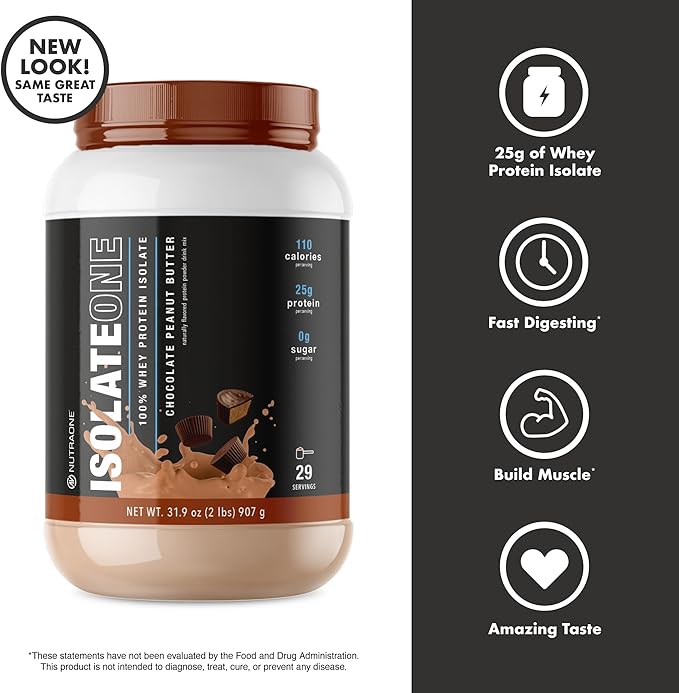 NutraOne IsolateOne Whey Isolate Protein Powder 100% Pure Whey Isolate Powder (Gourmet Chocolate - 2 lbs)