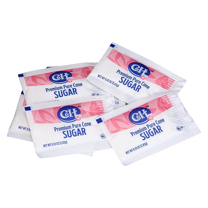 C&ampH Premium Pure Cane Sugar Packets 0.10 Ounce (2.8 Gram) NON-GMO Packets Pack of 400 in Dispenser Box