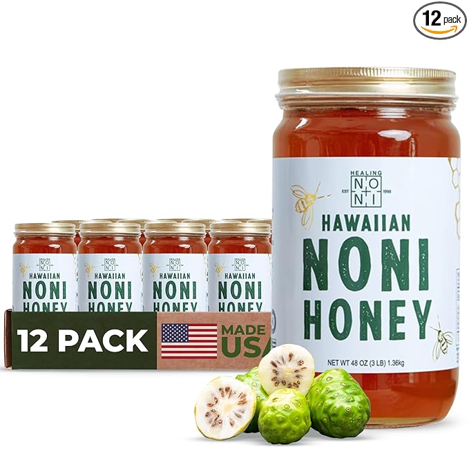 Healing Noni - Hawaiian Honey - All-Natural - 12-Pack Glass Jar 48oz