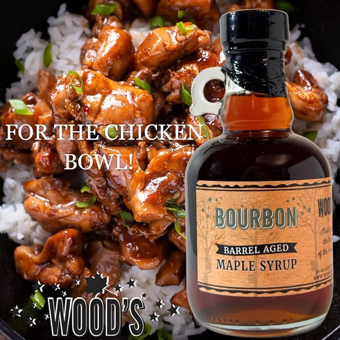 WOOD'S Vermont Bourbon Barrel Aged Maple Syrup – Premium Maple Syrup with Rich Flavor &amp Subtle Bourbon Notes – Ideal for Pancakes Desserts and Cocktails – 8.45 oz