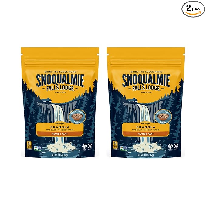 Snoqualmie Falls Lodge Honey Oat Granola Made with Real Honey Whole Grain Oats &amp Ancient Grains 11 Oz (Pack of 2)