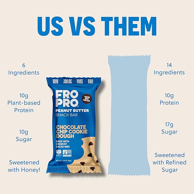 FROPRO Plant Protein Snack Bars - Plant Based Protein Bars All-Natural Gluten Dairy &amp Soy Free High Protein Bars with Low Calories | Chocolate Chip 24 Pack