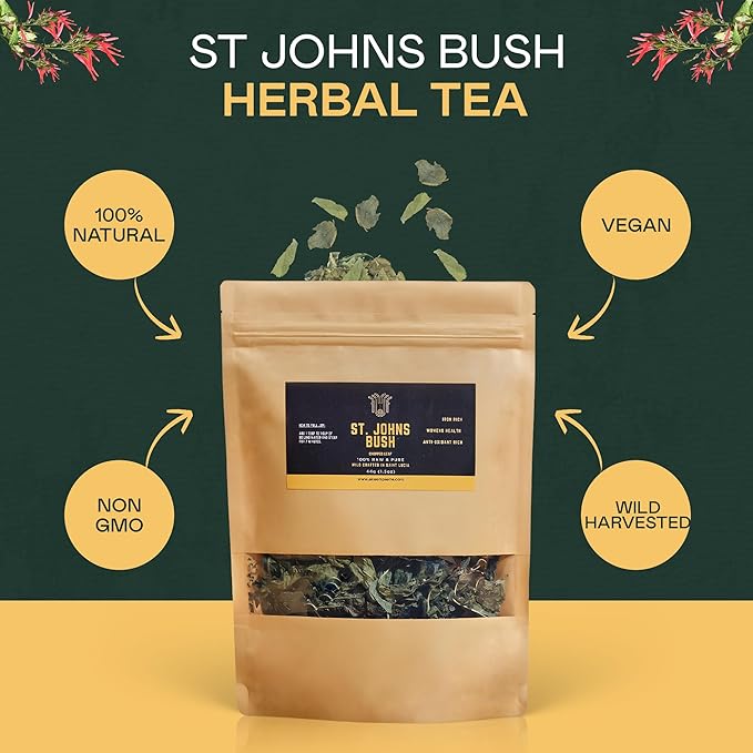 Rich Sol Foods St. John’s Bush Hormone Balance tea for Women Menstrual Cramp Relief PCOS and Fibroid Support Fertility Supplements for Women Loose-Leaf Herbal Tea 44g
