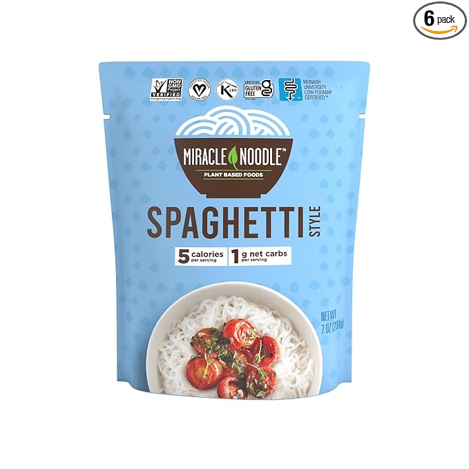Miracle Noodle Ready to Eat Spaghetti Pasta 7 Oz (Pack of 6) Plant Based Shirataki Konjac Noodles 5 Calories 1g Net Carbs Per Serving Keto Gluten-Free