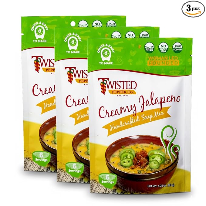 Twisted Pepper Co. Creamy Jalapeño Dry Soup Mix – Handcrafted Homestyle Creamy Soup Gluten-Free Rich Flavor with Jalapeños Bacon Bits Green Chilies Cheddar Cheese – Serves 6