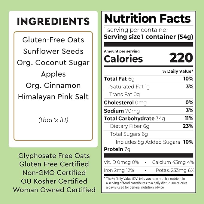 Mylk Labs Apple Cinnamon Protein Oatmeal Cups Whole Grain Low Sugar High Fiber Breakfast with Superfoods Quick &amp Easy On the Go Instant Oatmeal Rolled Oats Gluten Free Vegan Nut Free 6