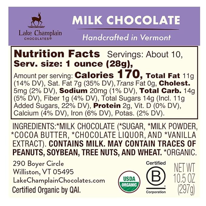 Lake Champlain Organic Solid Milk Chocolate Easter Bunny 10.5 Ounces