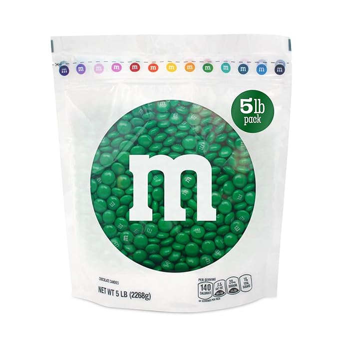 M&ampM’S WORLD Dark Green Milk Chocolate Candy 5lbs of M&ampM'S in Resealable Pack for Candy Bars Holiday Parties Graduations Christmas Dessert Tables &amp DIY Party Favors