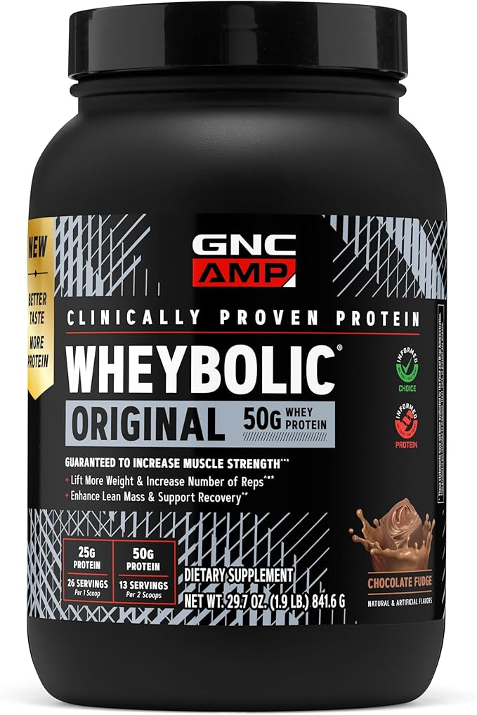 GNC AMP New Wheybolic- Clinically Studied Whey Protein Powder for Workouts &amp Active Lifestyles- High Leucine Content- Smooth Mixing Drink Mix for Fitness Shakes- Chocolate Fudge- 29.7 Oz (13 Servi