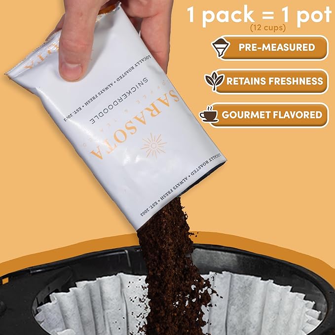 Snickerdoodle Sugar Cookie Ground Packs – Gourmet Medium Roast Fractional Packets | Low Acid Mold-Free 2 oz Single-Pot Pouches for 12-Cup Brewers | Bulk Flavored Portion Packs 12 Count – Sarasota