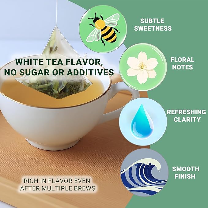 ADMIRINGAZELAND Jasmine White Tea Bags - 30 Count Fujian White Peony Leaf &amp Real Jasmine Flowers Blend with Pyramid Bags Morning &amp Afternoon Chinese Tea Gift for Women &amp Men 2.1oz