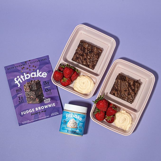 FitBake Fudge Brownie Baking Mix and Cream Cheese Frosting Bundle | 0g to 2g Net Carbs Per Serving | Keto Friendly Low Carb Food | Gluten Free Desserts | No Added Sugar