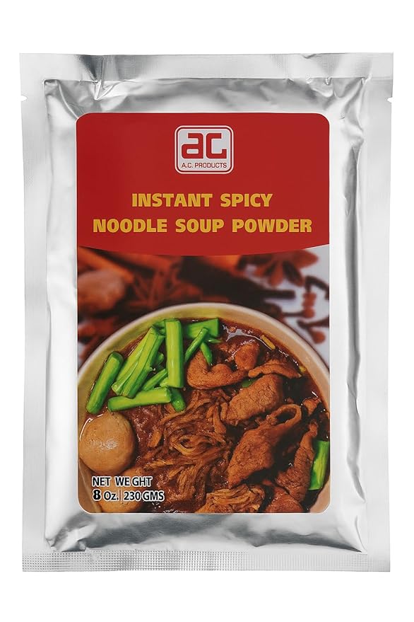 A.C. Products Instant Spicy Noodle Soup Powder [ผงปรุงก๋วยเตี๋ยวเรือสำเร็จรูป] 8oz (230g) – Authentic Thai Boat Noodle Seasoning – Quick &amp Easy Preparation – Bold Flavor – Imported from Thailand (
