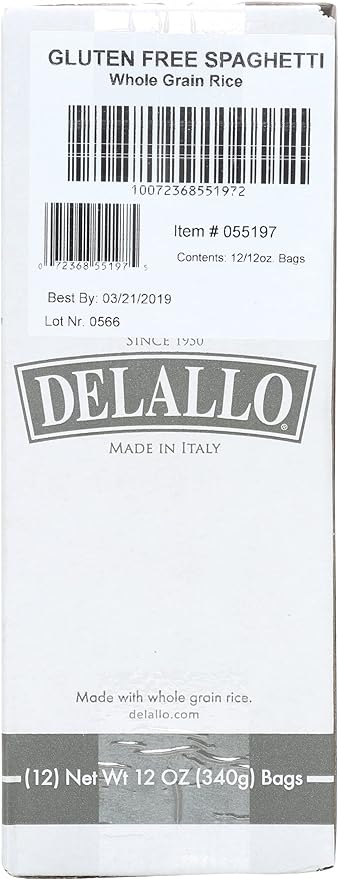 Delallo Whole Grain Spaghetti Pasta Gluten Free &amp Non-GMO 12 Oz (Pack of 12)