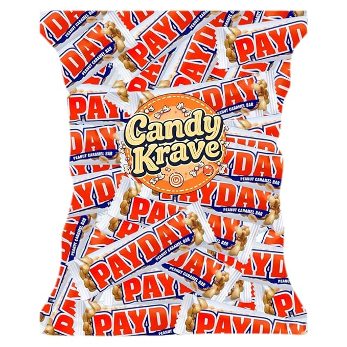 Candykrave Payeday Peanut Caramel Candy Bars - 2LB (40+ Pieces) Bulk Individually Wrapped Halloween Paydayes bar candies Delicious bulk candy for Easter Halloween &amp All Occasions