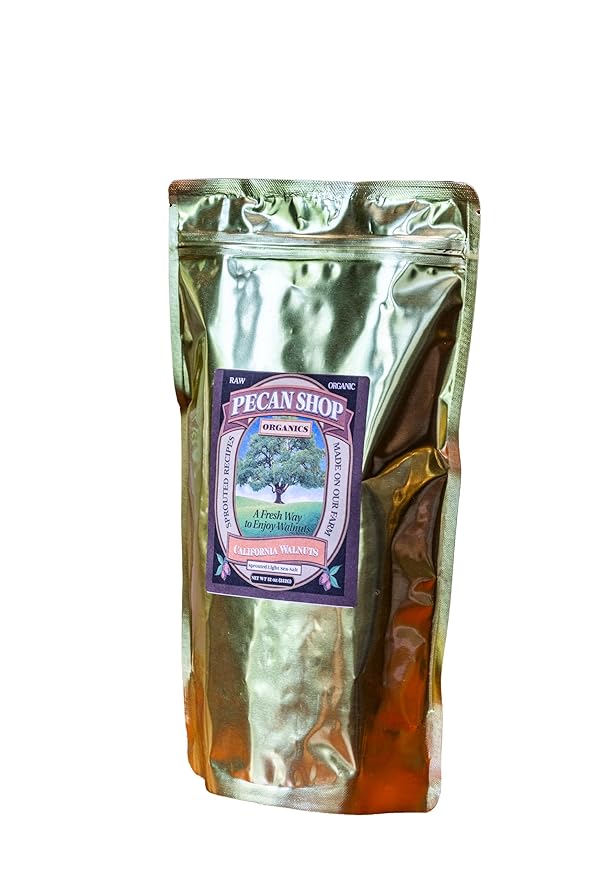 Pecan Shop Sprouted Raw Organic California Walnuts Light Redmond Sea Salt Family Recipe Crispy-Untreated Unpasteurized and Family Orchard grown-12 Ounce