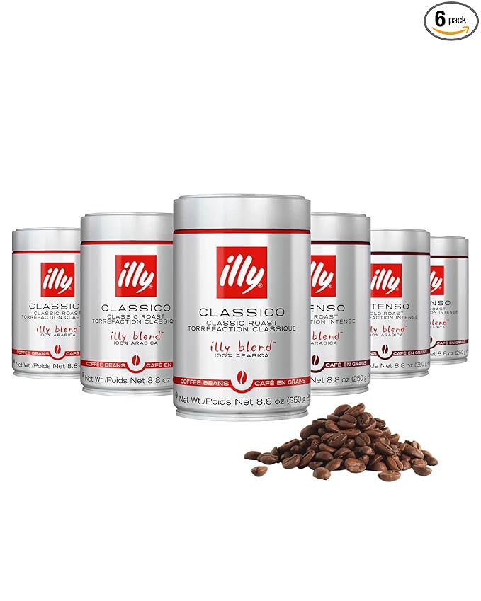 illy Whole Bean Coffee Classico Medium &amp Intenso Dark Roasts 100% Arabica Premium Italian Coffee Ideal for Espresso Drip Moka and French Press Brewing 8.8oz 6 Variety Pack