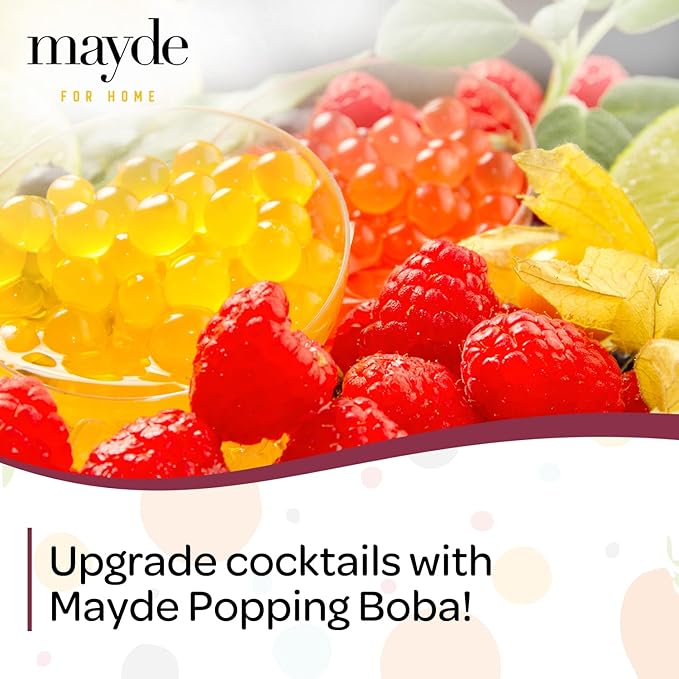 Mayde Popping Boba Pearls for Drinks Desserts &amp Breakfast Bowls (Cherry Flavor 7 Pounds)