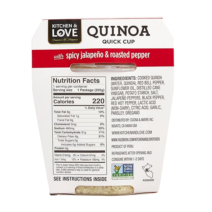 Kitchen &amp Love Jalapeno &amp Roasted Pepper Quinoa Quick Meal 6-Pack | Vegan Gluten-Free Ready-to-Eat No Refrigeration Required