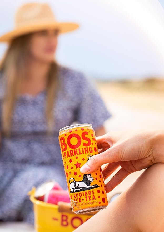 BOS Rooibos Iced Tea Sparkling Tropical | 24x (6x 10.1 oz Cans) | Organic Caffeine Free Naturally Sweet Antioxidant-Rich Herbal Red Rooibos Tea | From South Africa