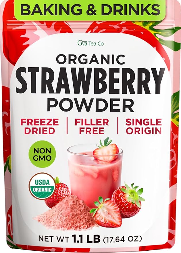 Organic Freeze Dried Strawberry Powder [1.1 Lb Bulk Size] - Great for Baking Milk Drinks Smoothies &amp Cakes - No Sugar Added Non GMO Gluten Free &amp Vegan Friendly