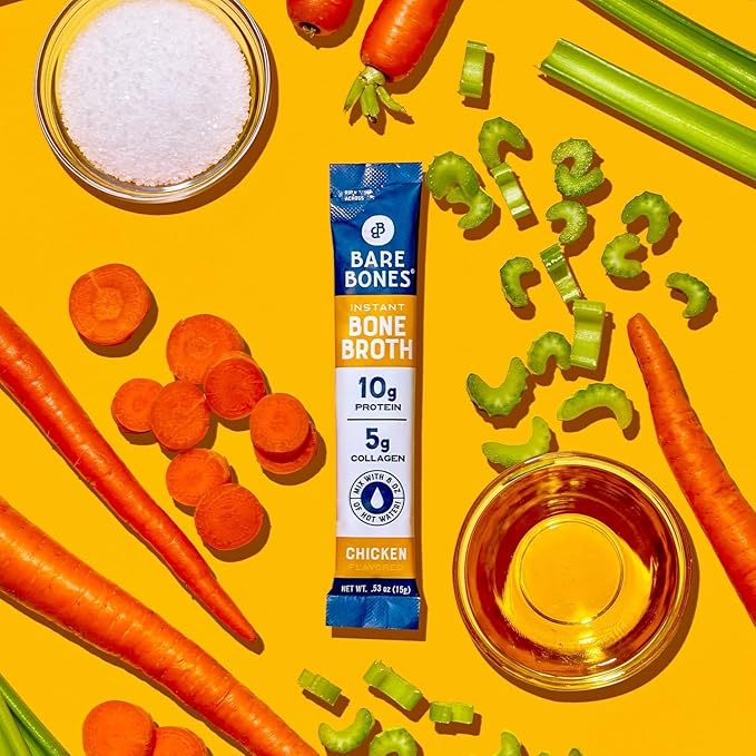 Bare Bones Classic Chicken Bone Broth Instant Powdered Mix Packets | 5g Collagen | 10g Protein | Keto &amp Paleo Friendly | No Artificial Flavors | Non-GMO Gluten-Free Dairy-Free on-the-go 16 Pack