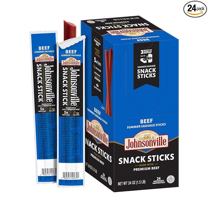 Johnsonville Summer Sausage Snack Sticks - Dairy Free Gluten Free Protein Snacks Jerky Snack Packs - Beef 1 oz. 24-Pack