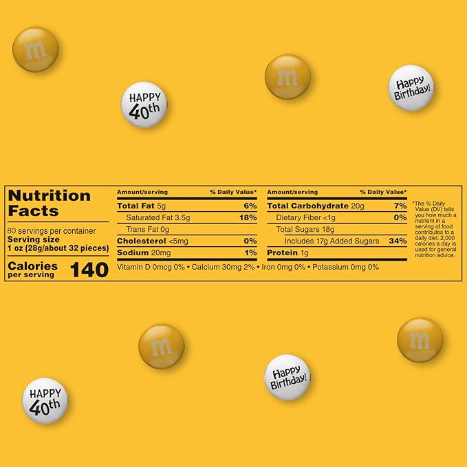 M&ampM'S Milk Chocolate Happy 40th Birthday Candy - 5lb of Bulk Candy with Printed Birthday Clipart Perfect for Birthday Gifts Cupcakes Over The Hill Party Favors Birthday Cake Toppers and Party