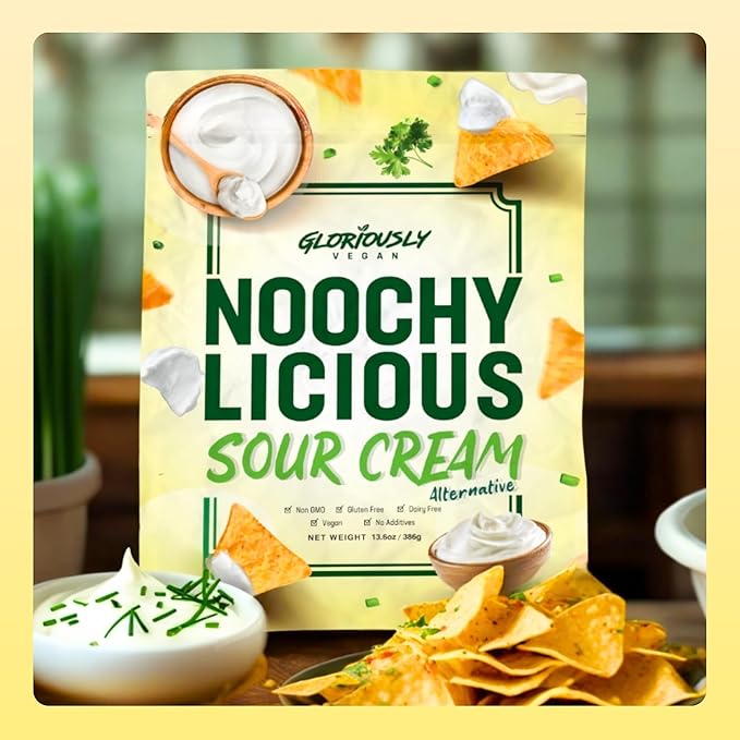 Gloriously Vegan NoochyLicious Sour Cream Powder – Smooth Tangy Dairy-Free &amp Plant-Based Seasoning – Lactose-Free Gluten-Free Non-GMO Sour Cream Alternative for Cooking &amp Snacking