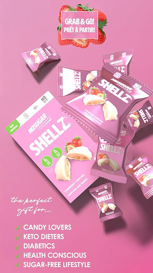 No Sugar Keto Shellz - Sugar Free (0g) Treat On-the-go Keto Snack - 30 Pack Individually Wrapped - Gluten Free Kosher Value Pack (1 Pack Strawberry Shortcake)
