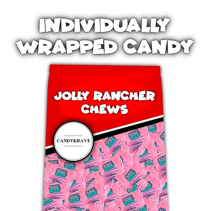 Jolly Ranchers Chews Candy - Watermelon + Strawberry Mix - 95 Pieces of Intense Fruity Blast - Individually Wrapped Delicious Candy Chews for Birthdays Easter Christmas &amp Pantry (1 lb)