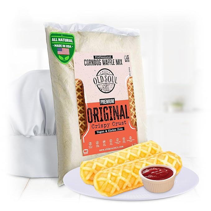OldSoul Professional Corndog Waffle Mix | GLUTEN FREE &amp VEGAN | Original Flavour | 5 Lbs | 140 Waffles (5 Lbs Gluten Free &amp Vegan)