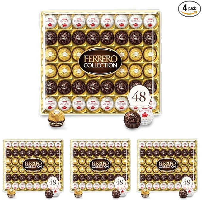 Ferrero Collection Gourmet Gift Box Assorted Confections with Hazelnut Dark Chocolate and Coconut 18.2 oz 48 Count (Pack of 4)
