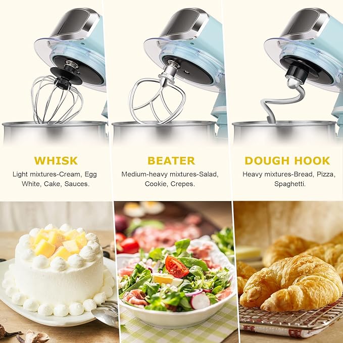 Kitchen in the box Stand Mixer3.2Qt Small Electric Food Mixer6 Speeds Portable Lightweight Kitchen Mixer for Daily Use with Egg WhiskDough HookFlat Beater (Blue)