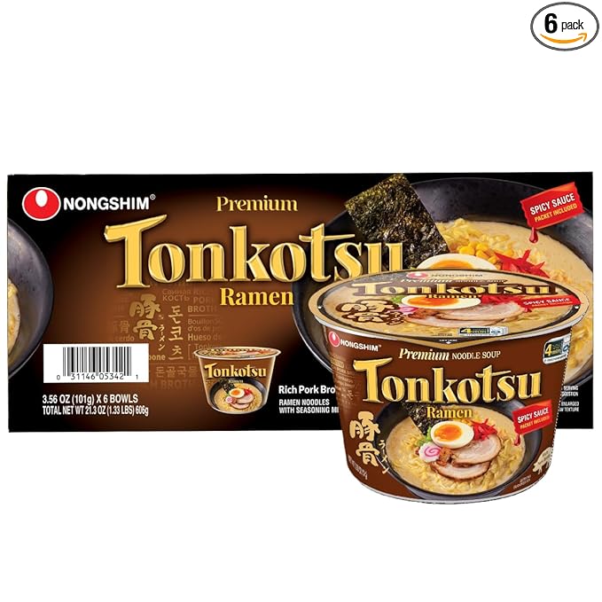 Tonkotsu Ramen Premium Noodle Soup Rich Pork Broth with Spicy Artificially Flavored Oil 3.56 oz Bowl (Pack of 6)