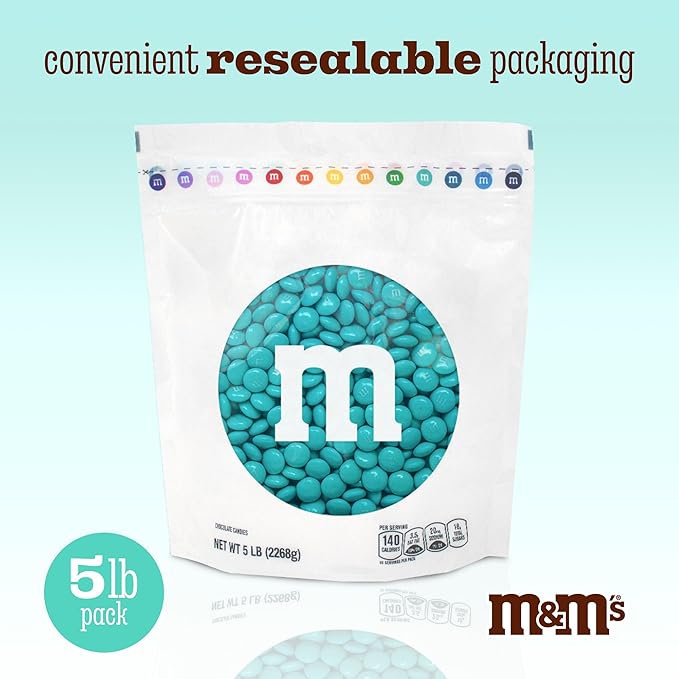 M&ampM’S WORLD Aqua Milk Chocolate Candy 5lbs of M&ampM'S in Resealable Pack for Candy Bars Birthday Parties Graduations Dessert Tables &amp DIY Favors