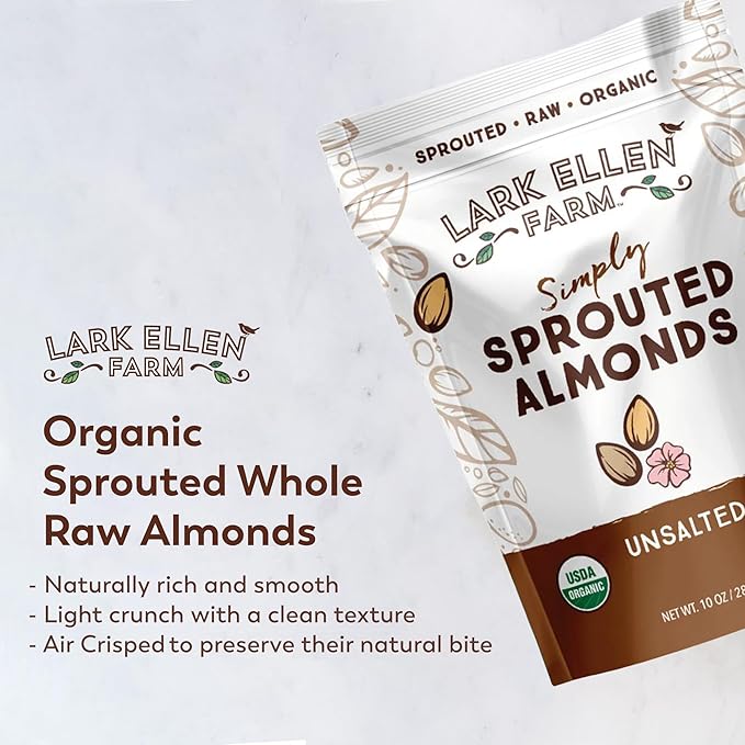 Lark Ellen Farm Organic Sprouted Almonds Unsalted – USDA Organic Raw Vegan Gluten-Free Non-GMO Paleo-Friendly Plant-Based Protein Snack Resealable Bag to Retain Freshness 10 oz (3-Pack)