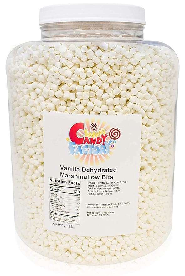 Sarah's Candy Factory Vanilla Mini Dehydrated Marshmallows in Jar - Mini Marshmallow Bits for Hot Cocoa (2.5 Lbs) 2 PACK