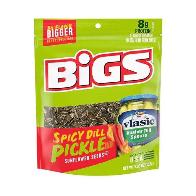 BIGS Vlasic Spicy Dill Pickle Flavored Sunflower Seeds (Pack of 6) 5.35 Oz - In Snack Mass Packaging