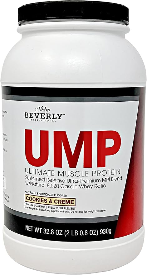 Beverly International UMP Protein Powder Cookies &amp Cream. Unique Whey-Casein Ratio Builds Lean Muscle. Easy to Digest. No Bloat. (32.8 oz) 2lb .8 oz
