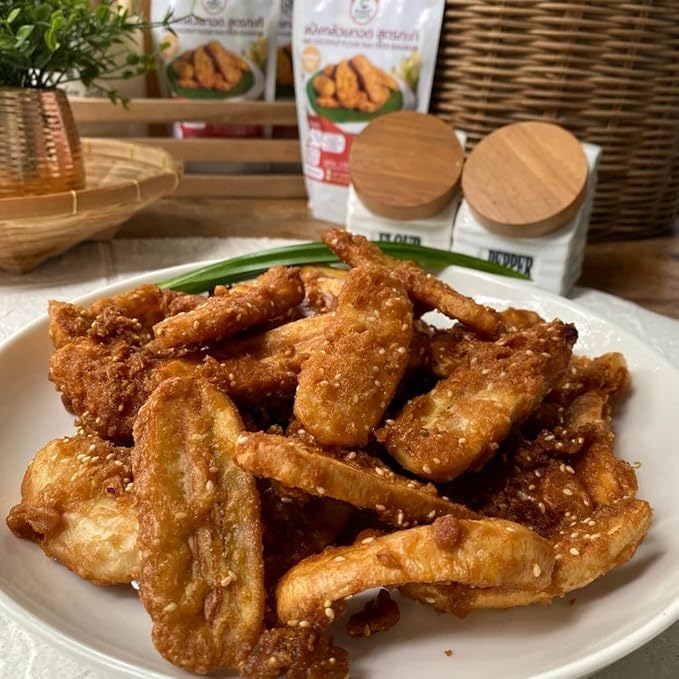 เชฟจ๋า Crispy Thai Banana Fritter Batter Mix - Coconut and Vanilla Flavored Flour Blend - Traditional Southeast Asian Style Deep Fry Batter