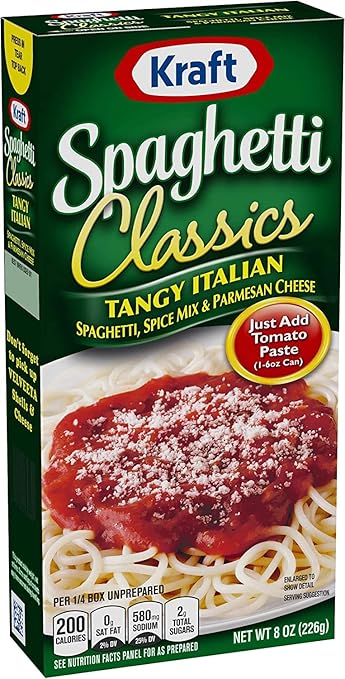 Kraft Spaghetti Classics Tangy Italian Spaghetti (Spices &amp Parmesan Cheese Meal Mix 12 ct Pack 8 oz Boxes)