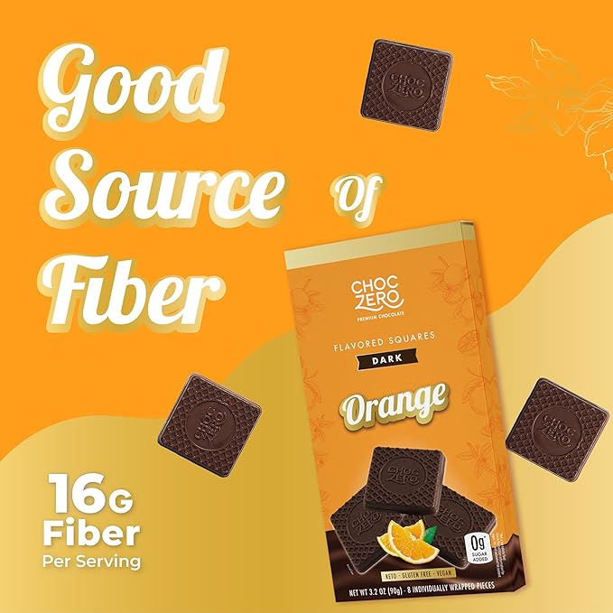 ChocZero Dark Chocolate Orange Squares Sugar Free Vegan Low Carb High Fiber Keto Friendly No Sugar Alcohols (4 Count 3.2oz Boxes)