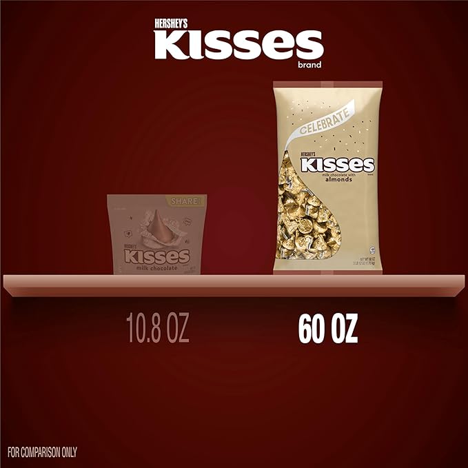 HERSHEY'S KISSES Milk Chocolate with Almonds Candy Bulk Bag 60 oz